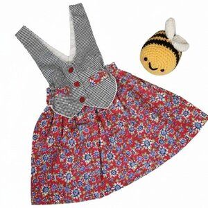 Vintage 90s Jilly Kids Pinafore Dress Red Floral Gingham Mary Kate Ashley style